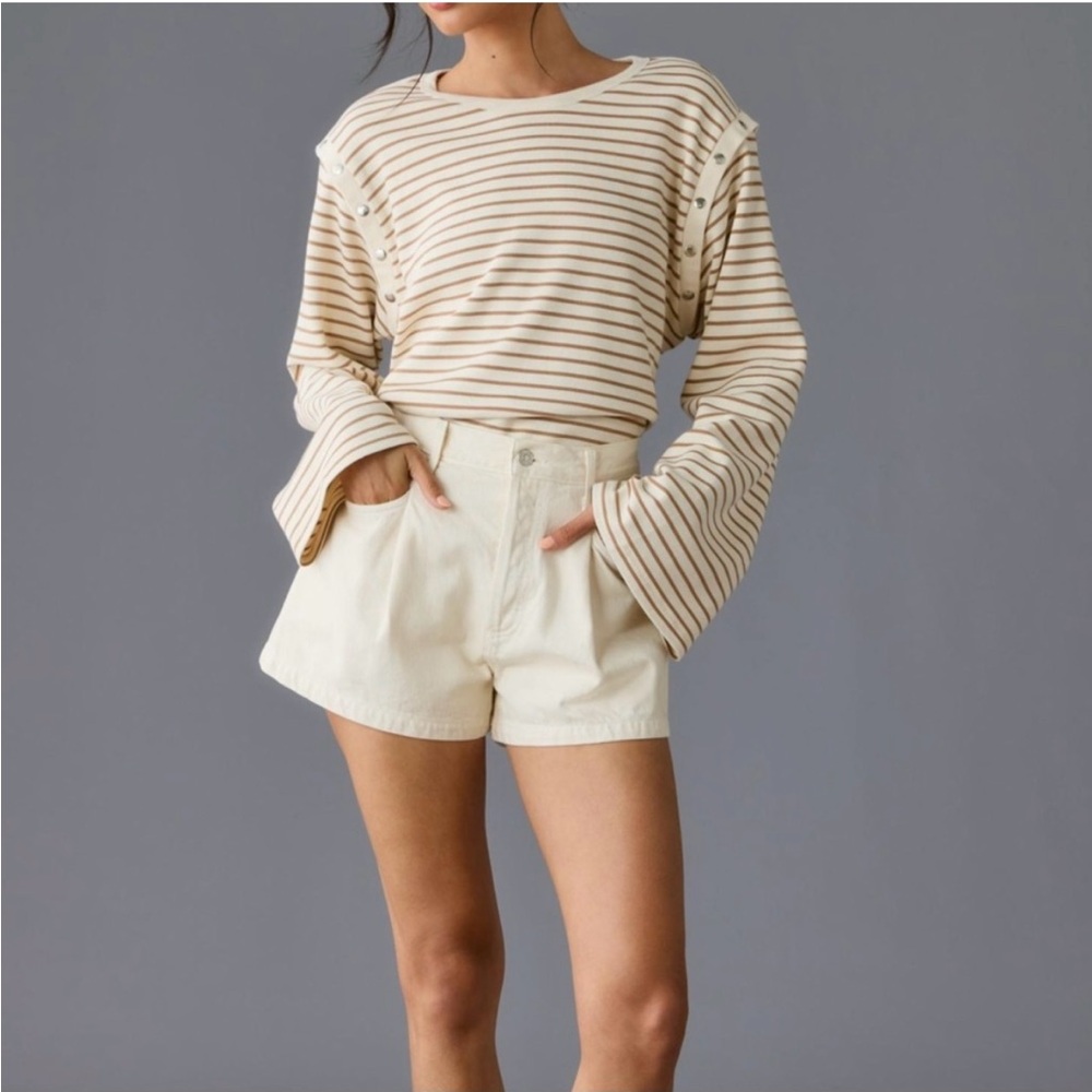 Anthropologie Maeve Beige and Brown Striped Top size small